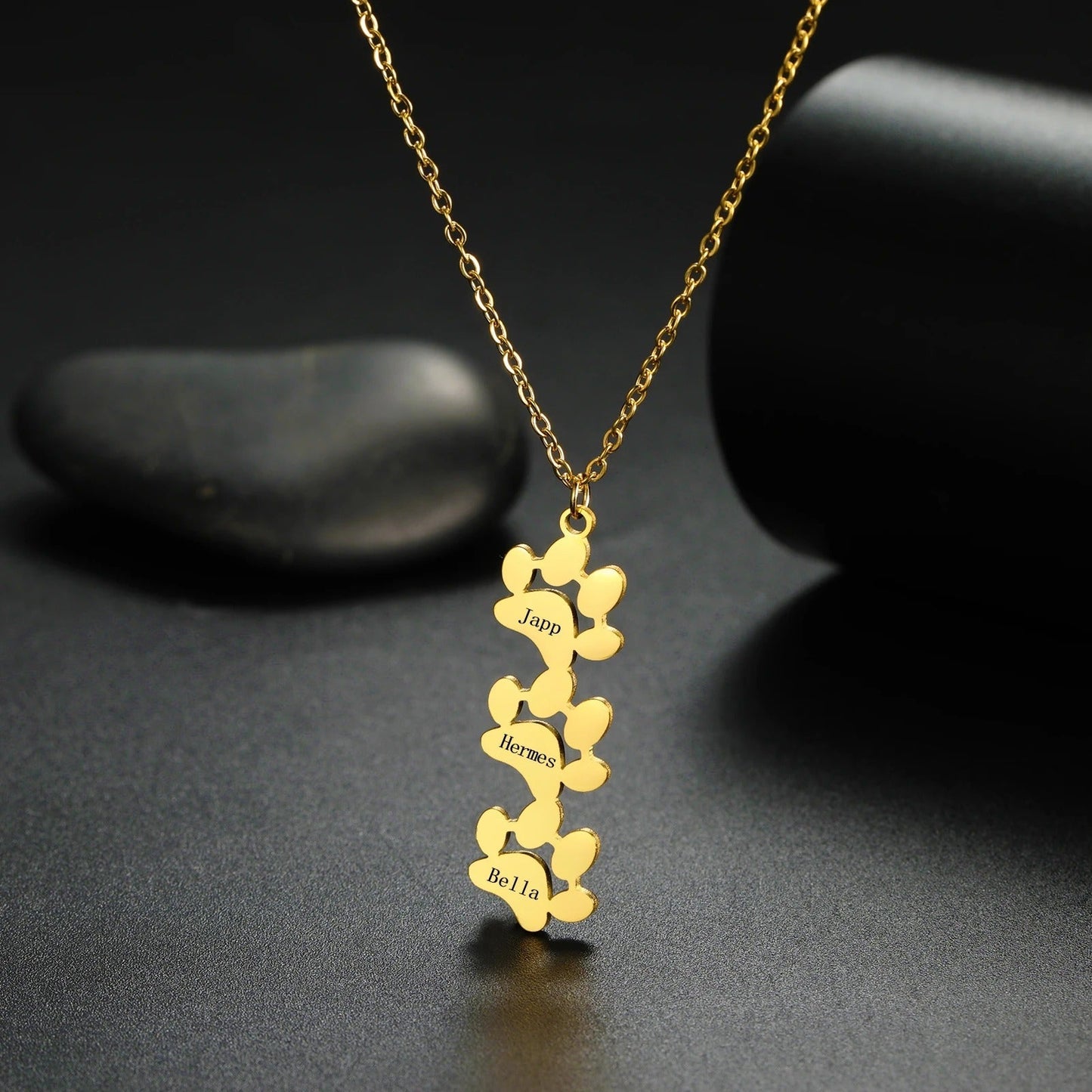 Custom Pet Name Paw Pendant Necklace