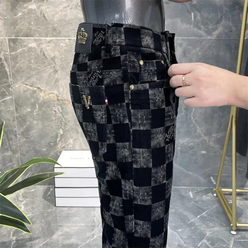 Plaid Business Straight Leg Slim Corduroy Trousers 0123121204