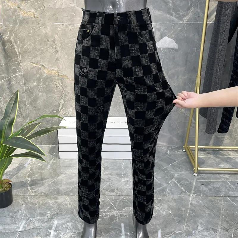 Plaid Business Straight Leg Slim Corduroy Trousers 0123121204