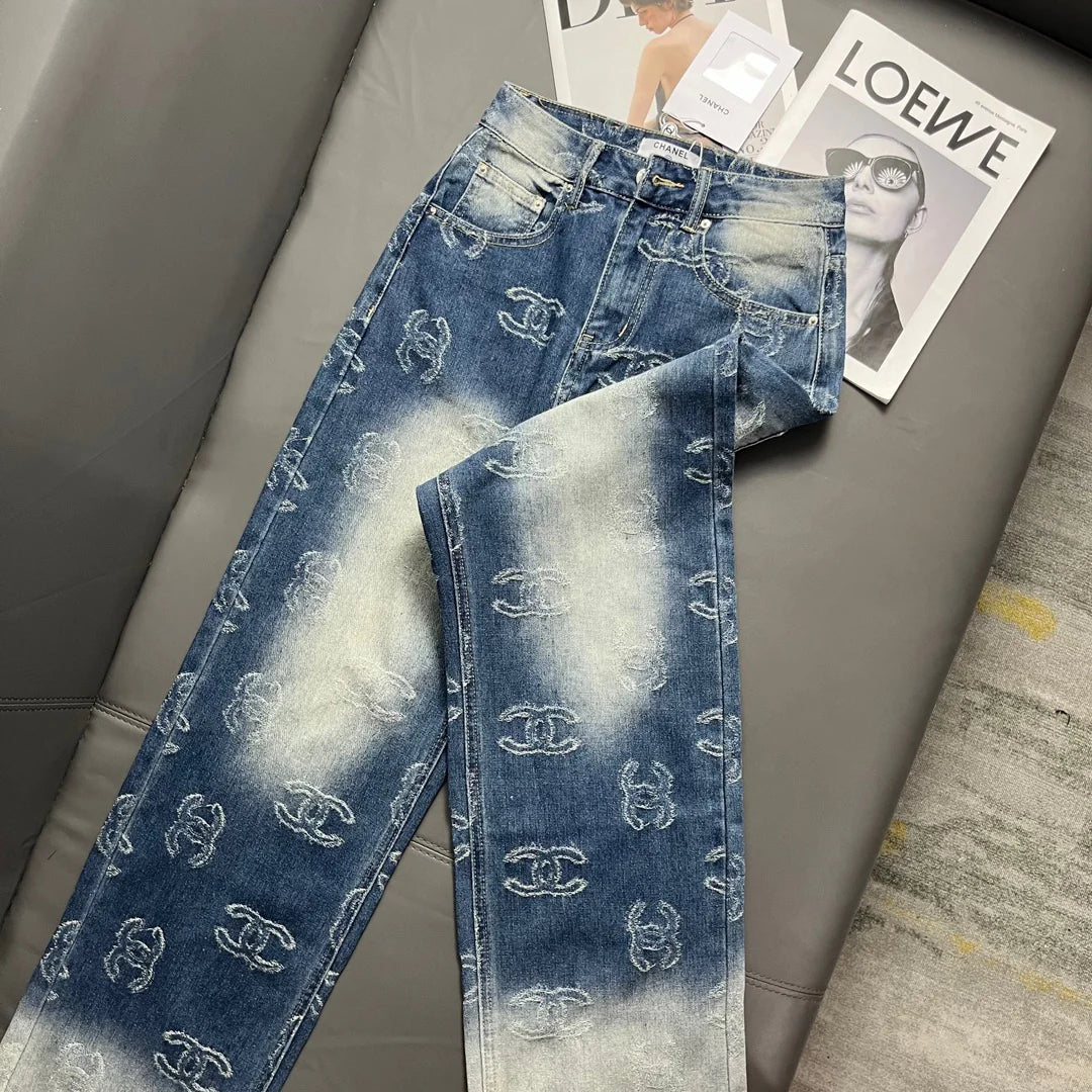 Gradient jacquard logo denim pants 1024092921