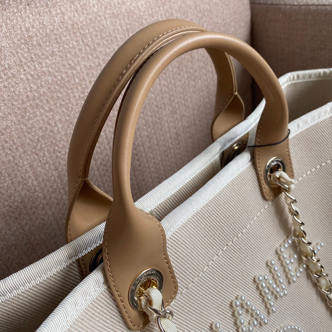CHA Deauville Tote Tweed Bag Summer Collection White For Women 0425022502