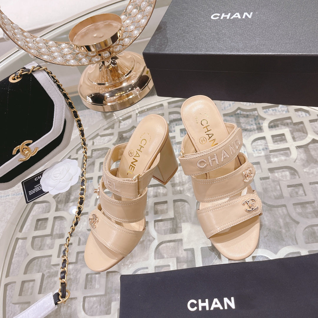 23 CL Latest Double C Logo Buckle High Heel Slippers XC04070703