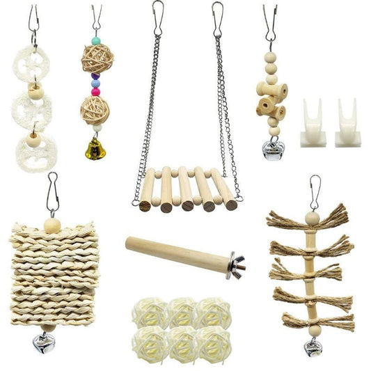 15Pcs Set Pet Parrot Wooden Swing Chewing Toys