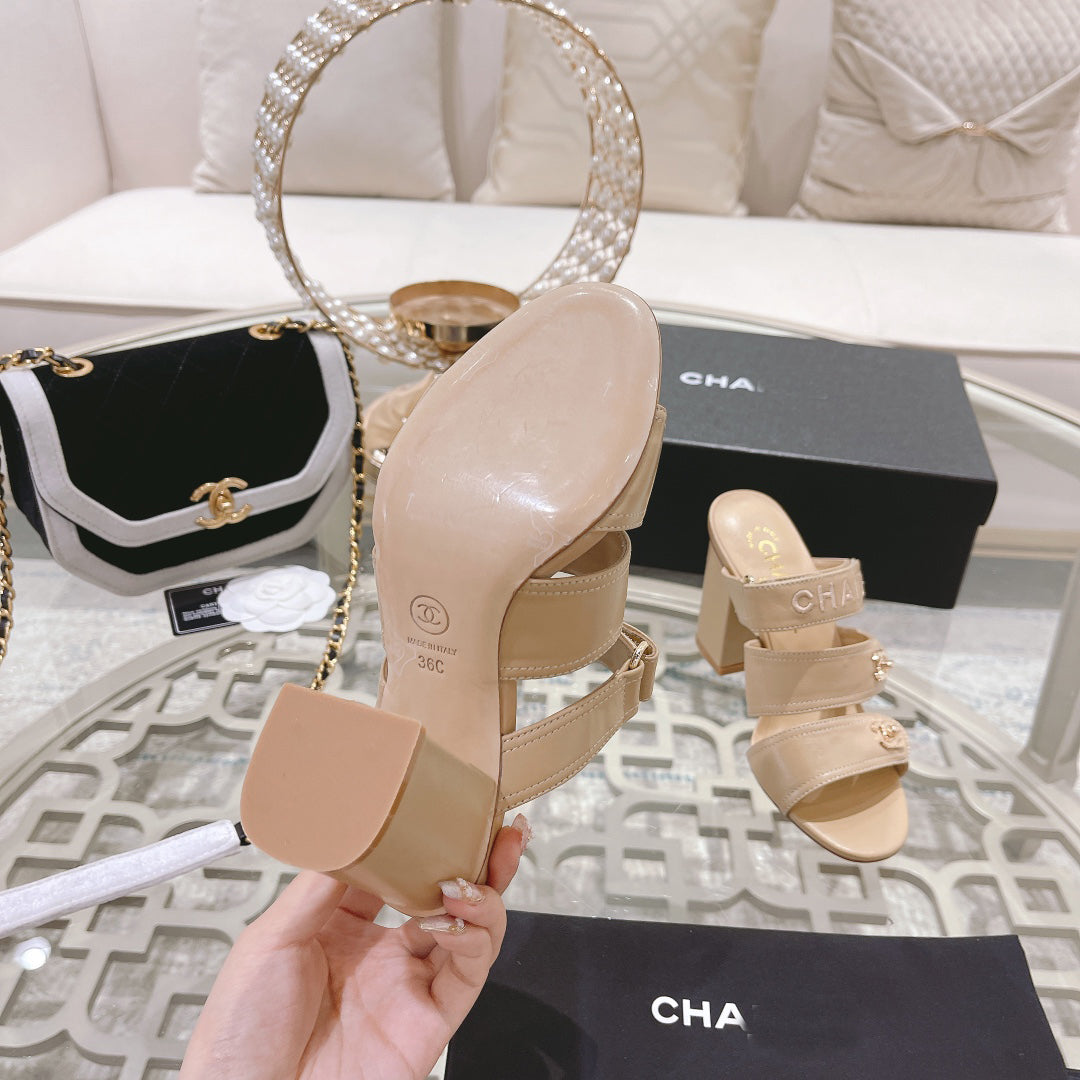 23 CL Latest Double C Logo Buckle High Heel Slippers XC04070703