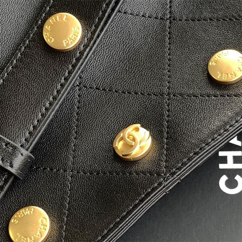 Medium Shiny Leather Button Bucket Bag 0425031806