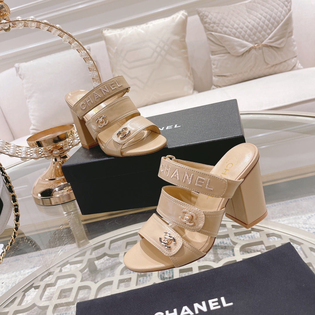 23 CL Latest Double C Logo Buckle High Heel Slippers XC04070703