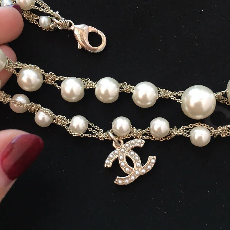CHA Double C Pearl Double Layer Necklace 0425043011