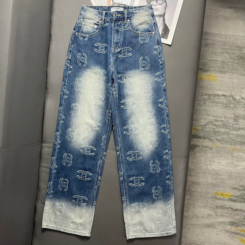 Gradient jacquard logo denim pants 1024092921