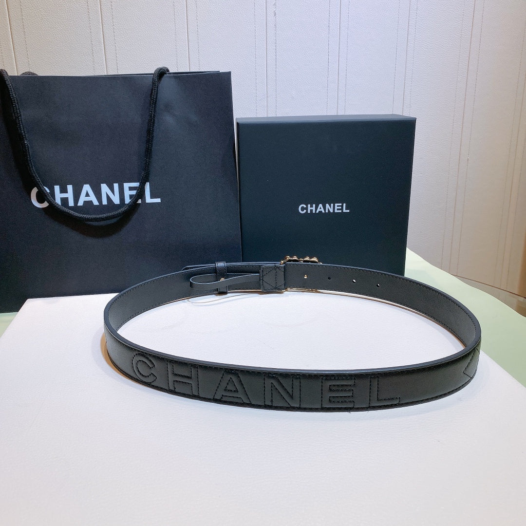 CHA Belt With Double C Buckle Black Gold-Toned Hardware Women Belt 0425022412