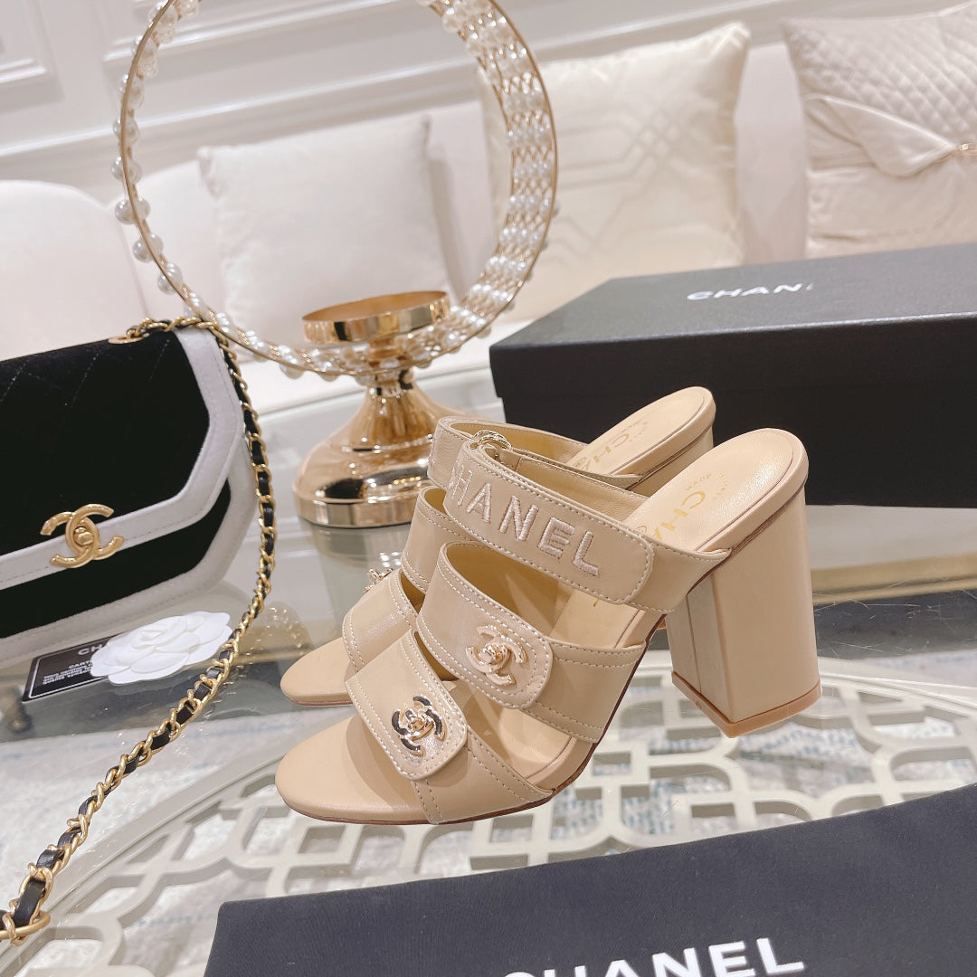 23 CL Latest Double C Logo Buckle High Heel Slippers XC04070703