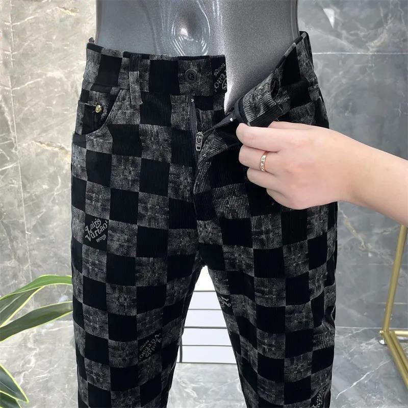 Plaid Business Straight Leg Slim Corduroy Trousers 0123121204