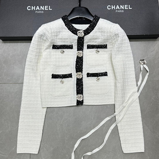 Camellia bead edge knitted cardigan 1024102205