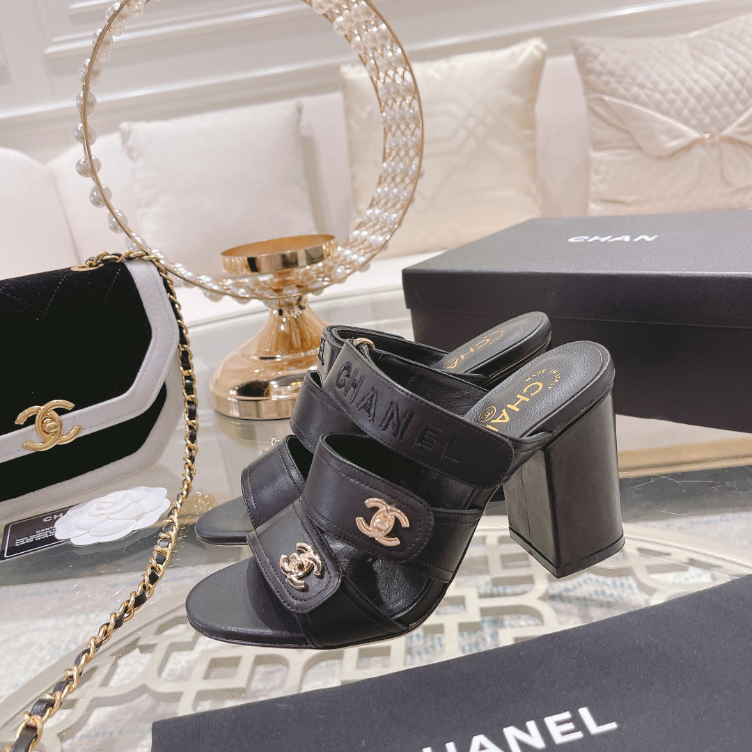 23 CL Latest Double C Logo Buckle High Heel Slippers XC04070703