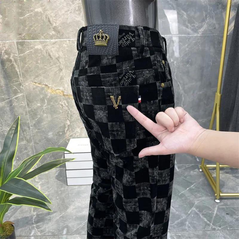 Plaid Business Straight Leg Slim Corduroy Trousers 0123121204