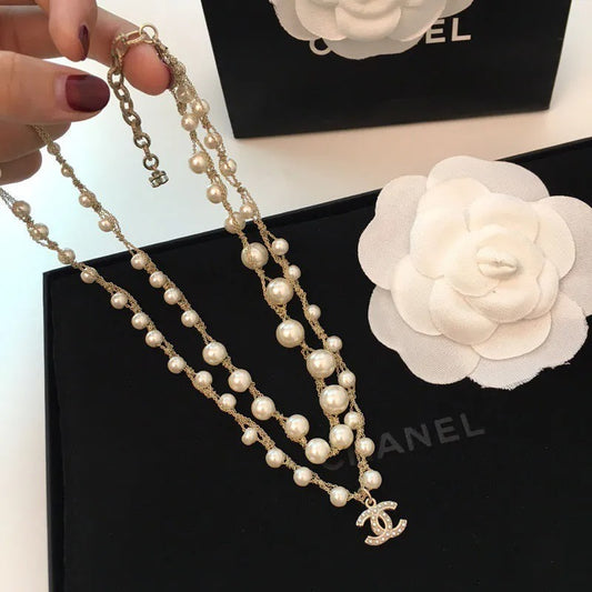 CHA Double C Pearl Double Layer Necklace 0425043011