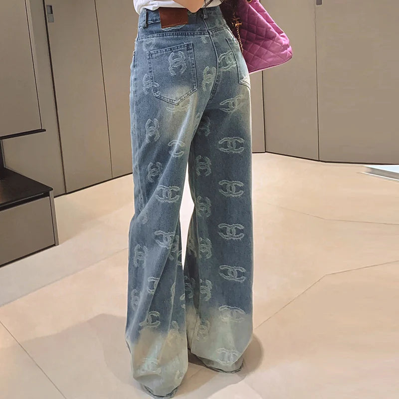Gradient jacquard logo denim pants 1024092921