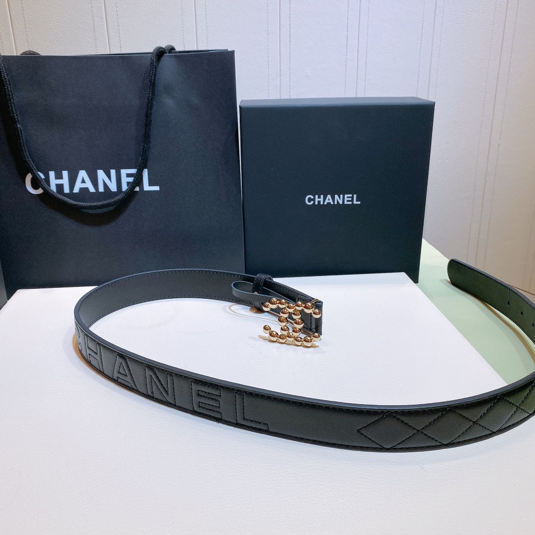 CHA Belt With Double C Buckle Black Gold-Toned Hardware Women Belt 0425022412