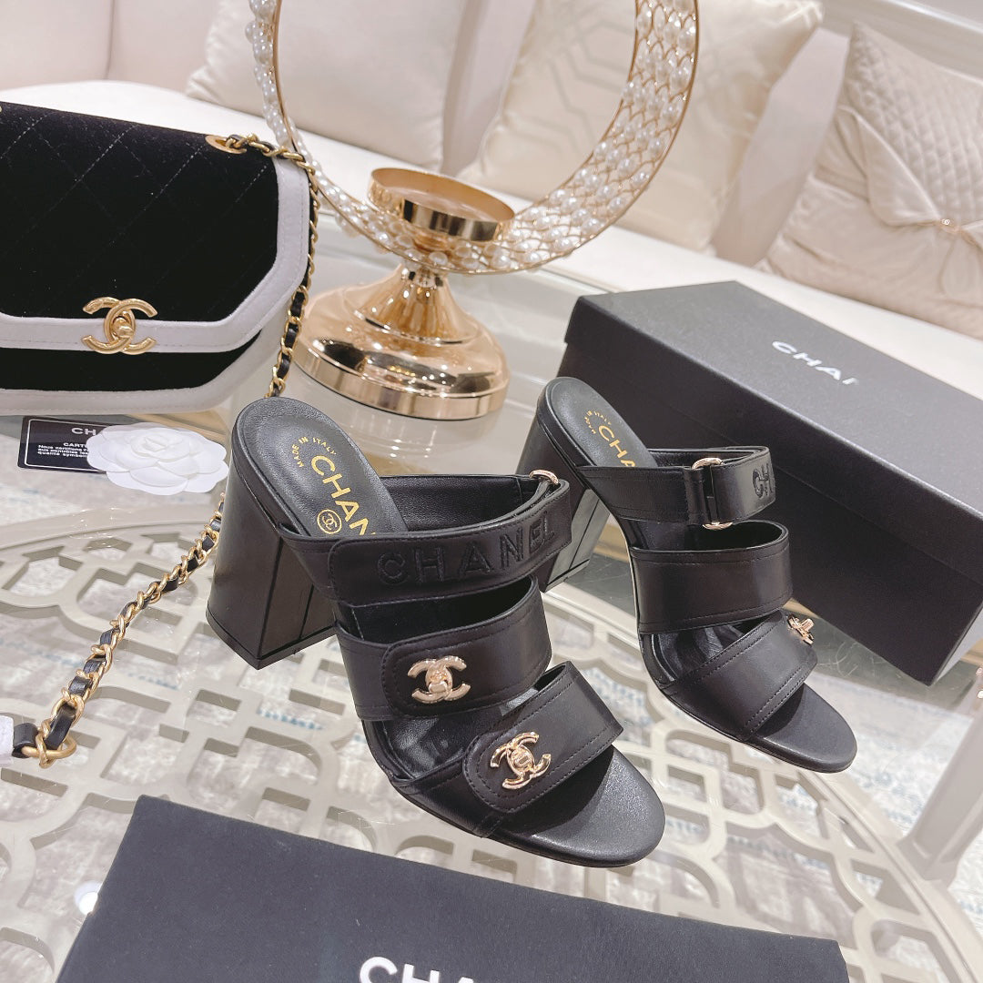 23 CL Latest Double C Logo Buckle High Heel Slippers XC04070703