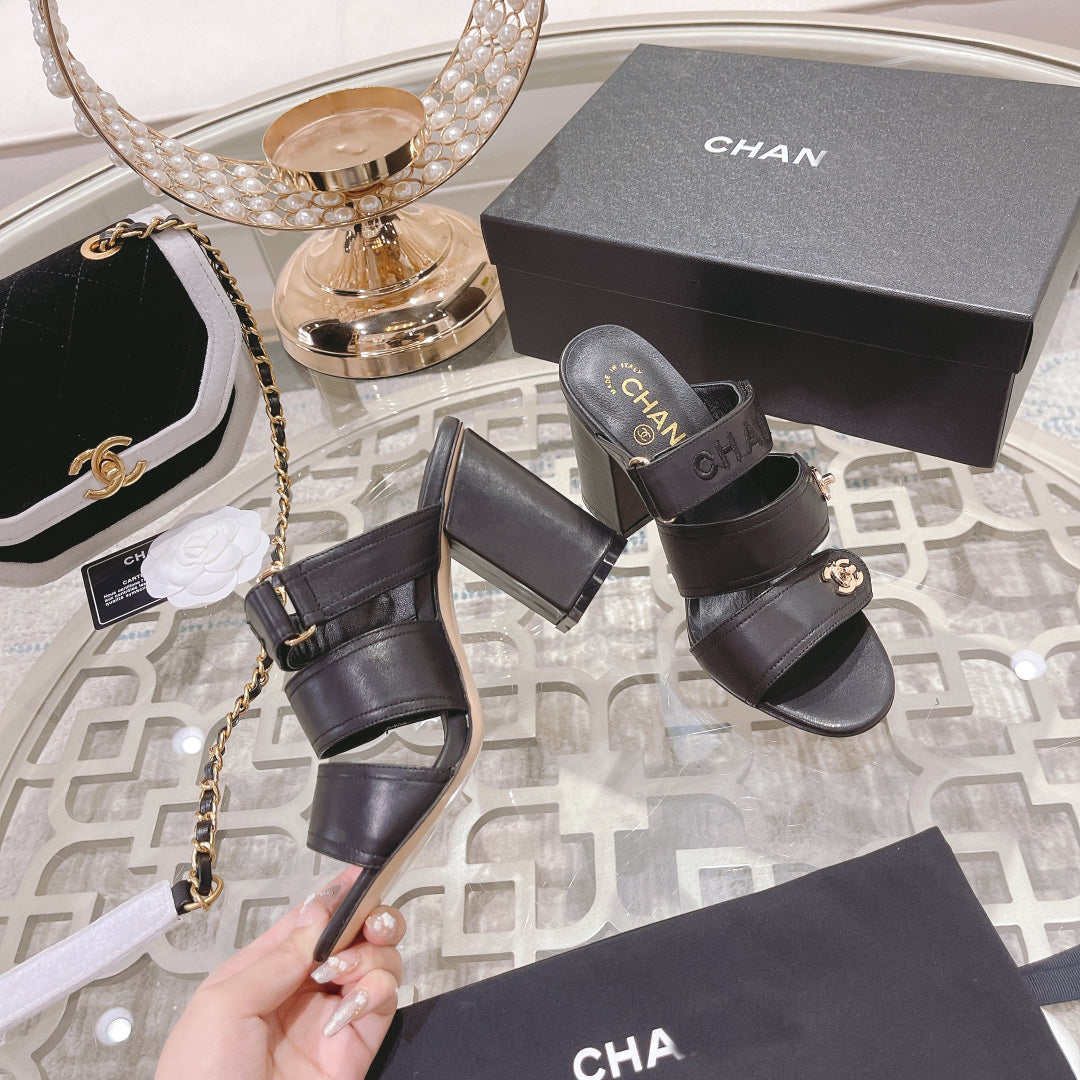 23 CL Latest Double C Logo Buckle High Heel Slippers XC04070703