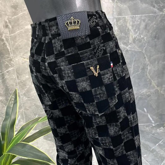 Plaid Business Straight Leg Slim Corduroy Trousers 0123121204