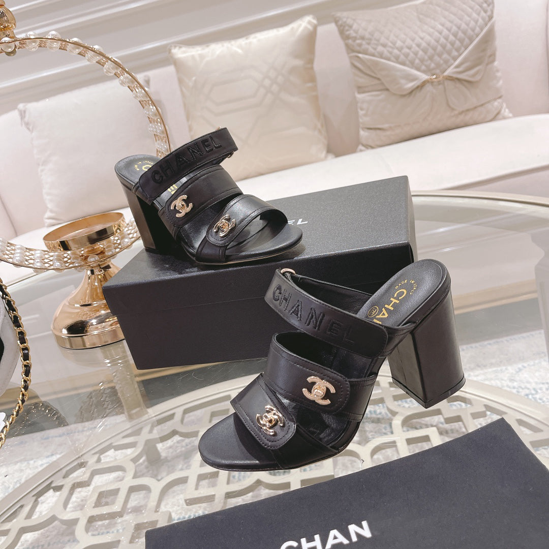 23 CL Latest Double C Logo Buckle High Heel Slippers XC04070703