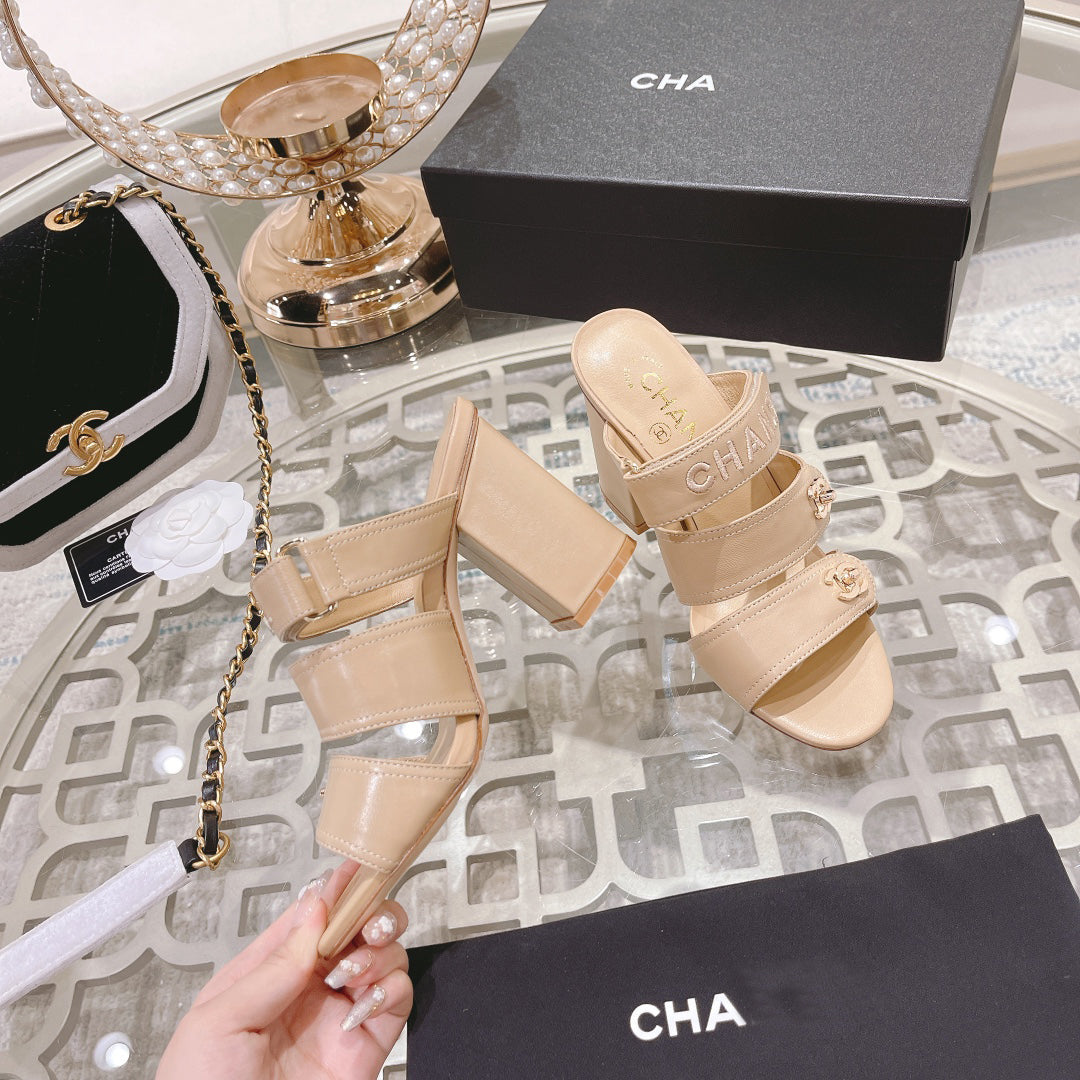 23 CL Latest Double C Logo Buckle High Heel Slippers XC04070703