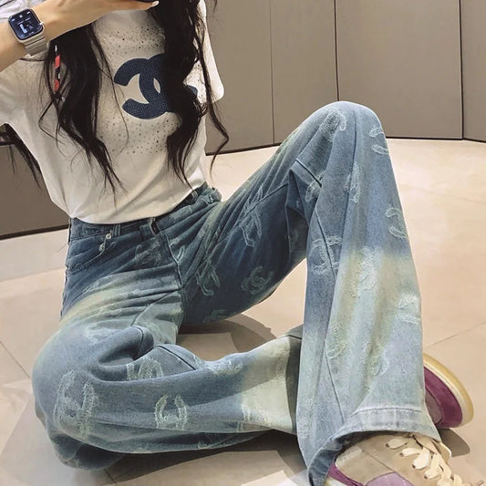 Gradient jacquard logo denim pants 1024092921