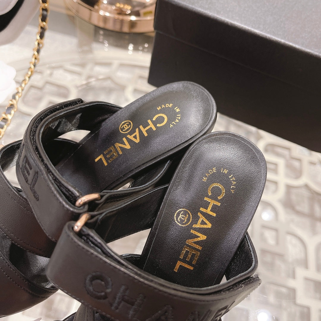 23 CL Latest Double C Logo Buckle High Heel Slippers XC04070703