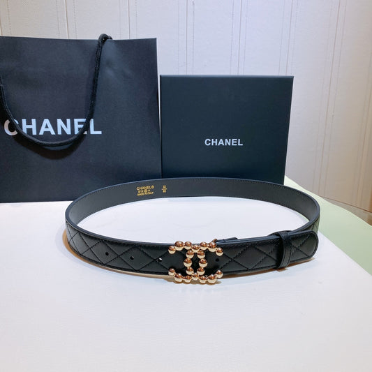 CHA Belt With Double C Buckle Black Gold-Toned Hardware Women Belt 0425022412