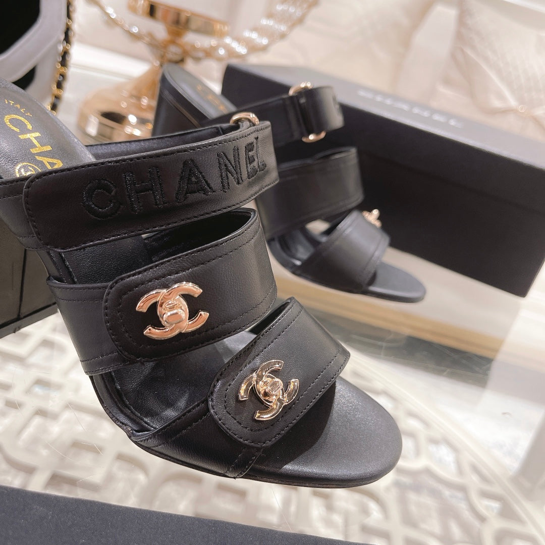 23 CL Latest Double C Logo Buckle High Heel Slippers XC04070703