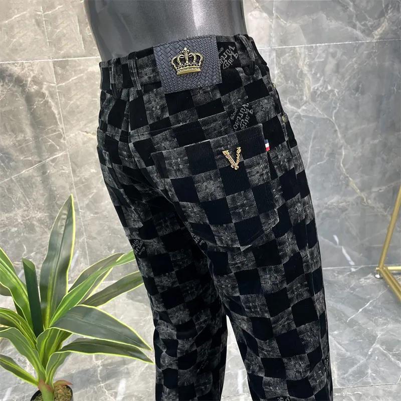 Plaid Business Straight Leg Slim Corduroy Trousers 0123121204