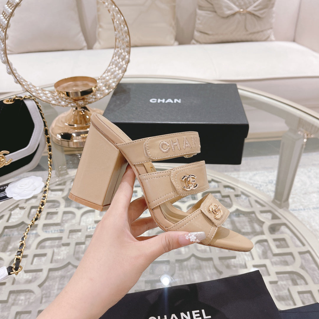 23 CL Latest Double C Logo Buckle High Heel Slippers XC04070703