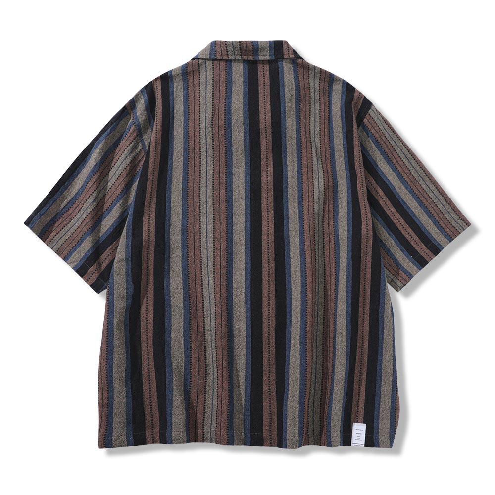 レトロ風 ストライプ開襟 シャツ 半袖