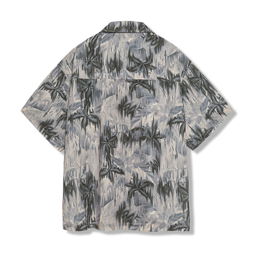 「雨に煙るヤシ木の林」柄　接触冷感キューバシャツ