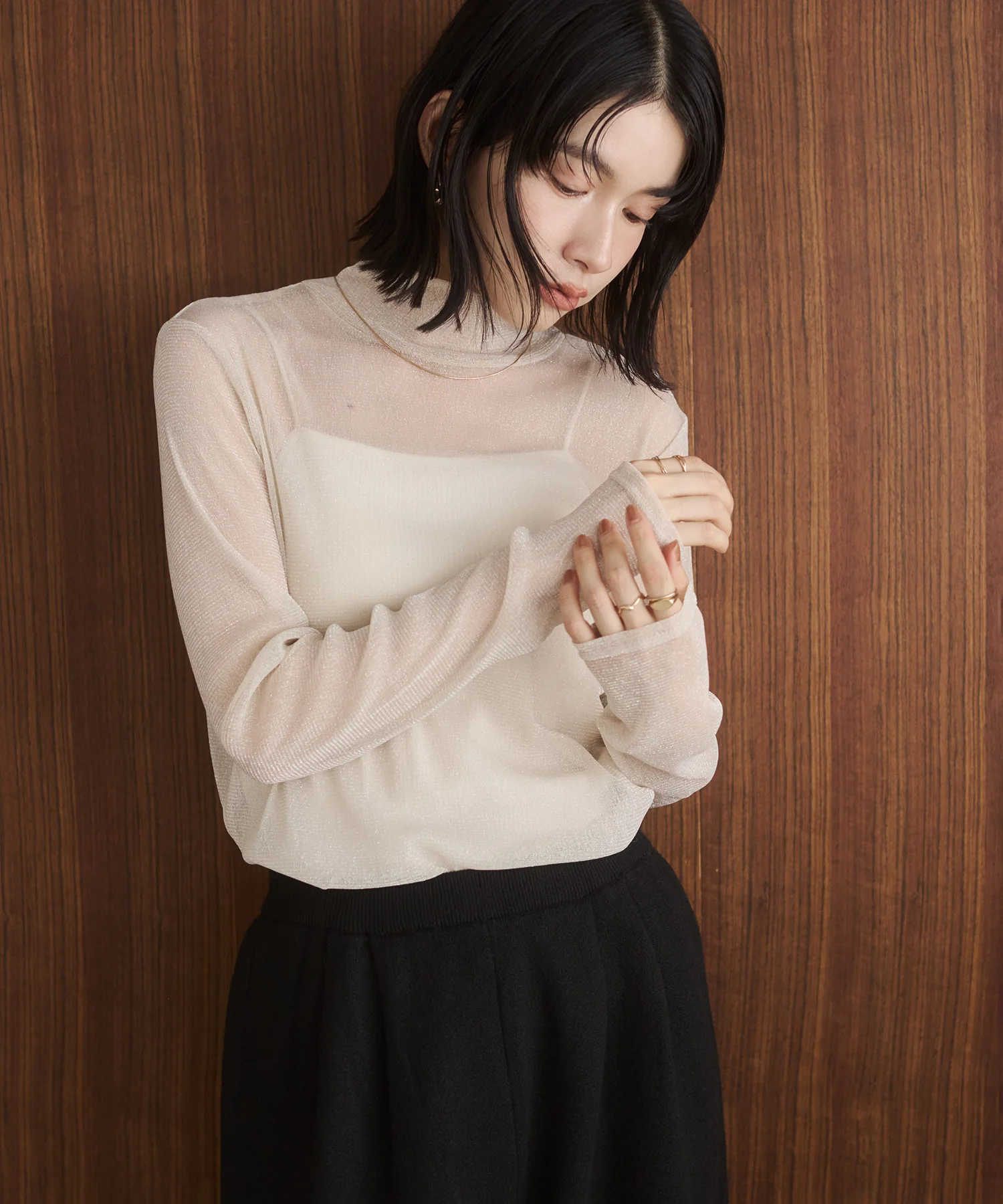 【新色追加】ラメシアー ハイネックトップス