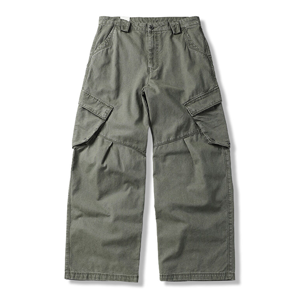 リップストップコットンキャンバス　不規則ポケット付きカーゴパンツ