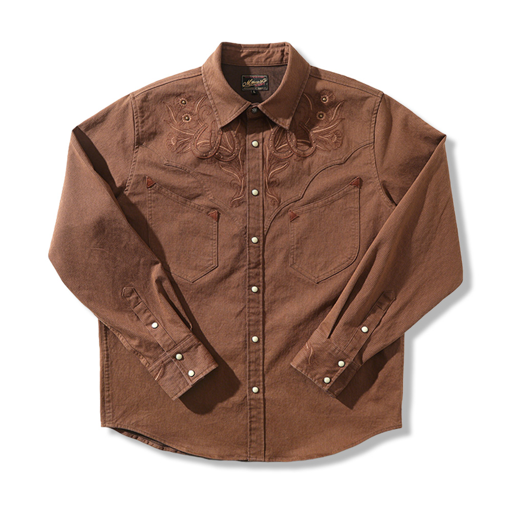 アメカジ　ウエスタンレトロ風刺繍ストライプシャツ