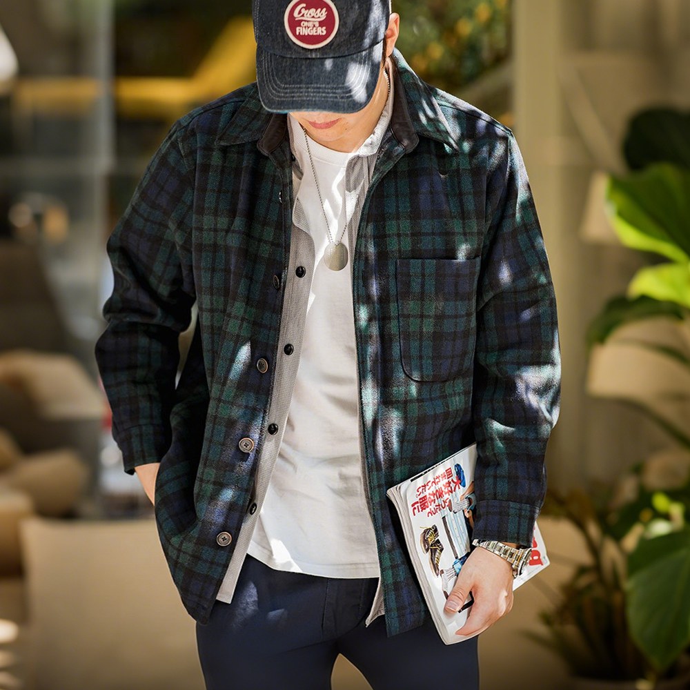 ウール混紡　ブラックウォッチ柄ワークシャツ