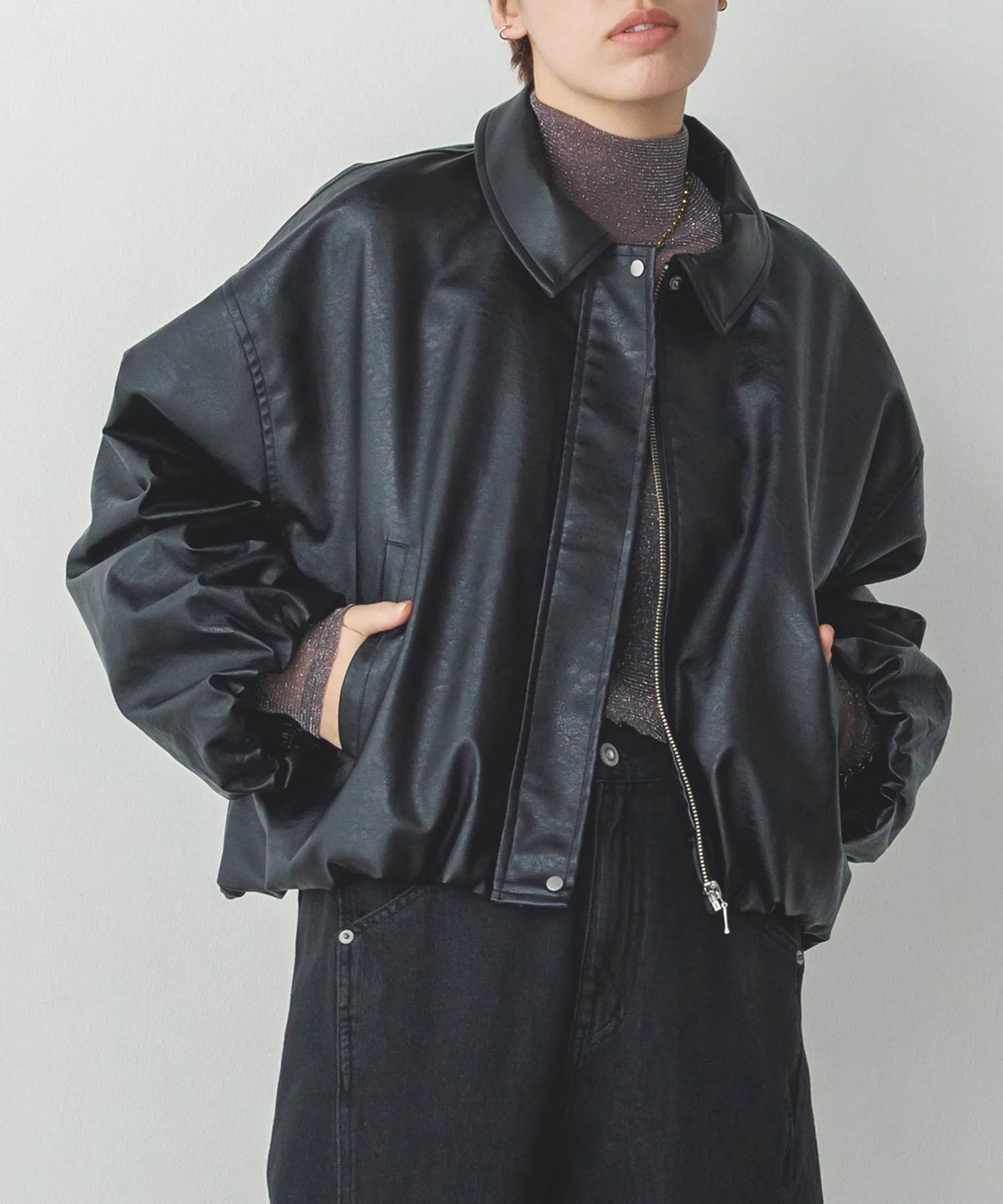 フェイクレザー バルーンブルゾン