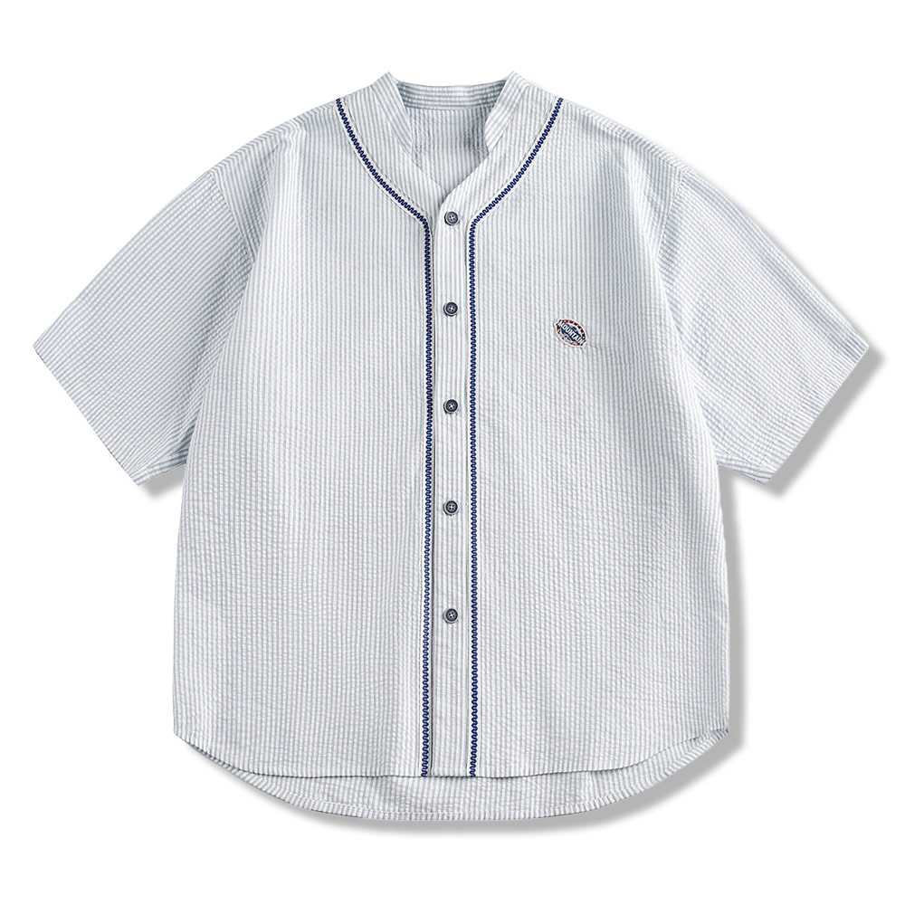 アメカジ　ストライプベースボールシャツ半袖
