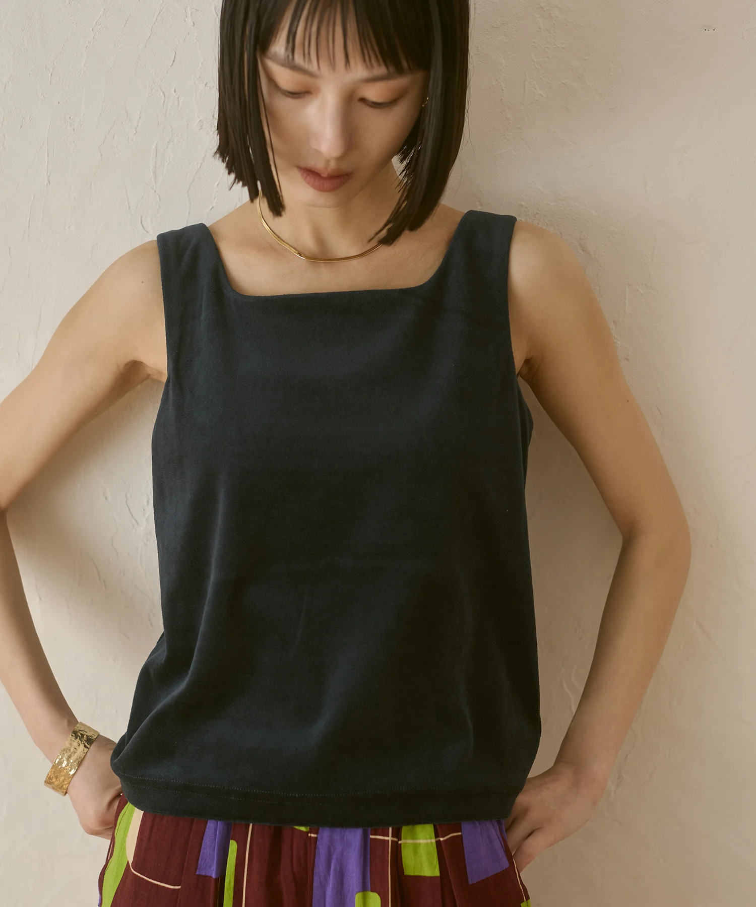 前後2WAY ベロア スクエアタンク