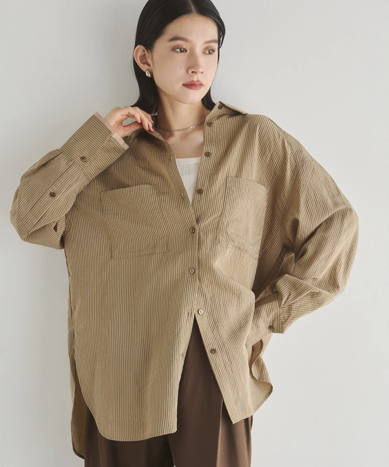 ツヤストライプ オーバーシャツ