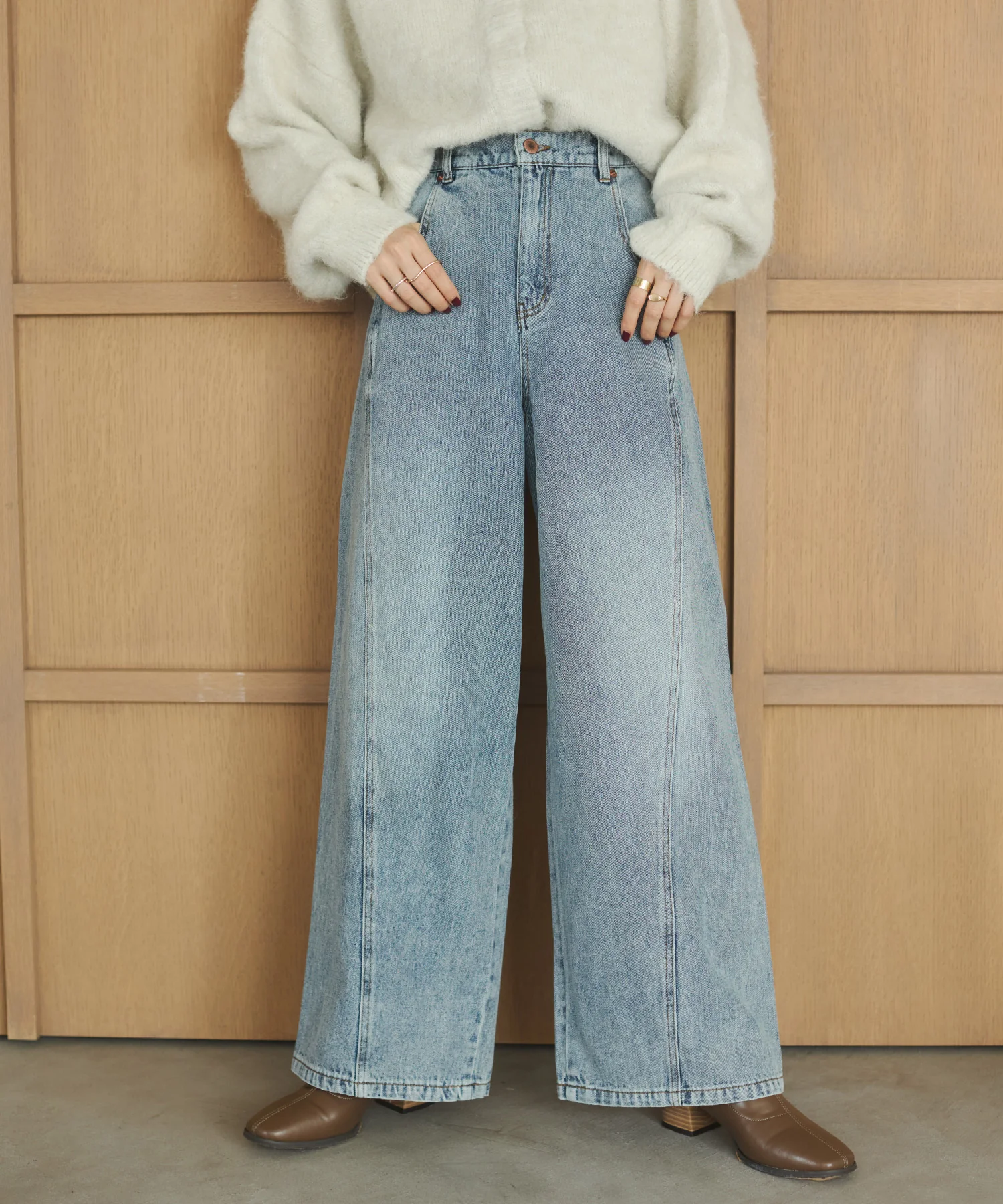 スラブデニム/ラメ ワイドパンツ　