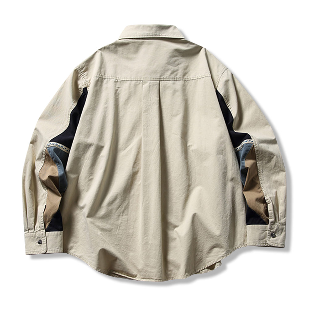 秋限定　アースカラー切り替えカジュアルシャツ