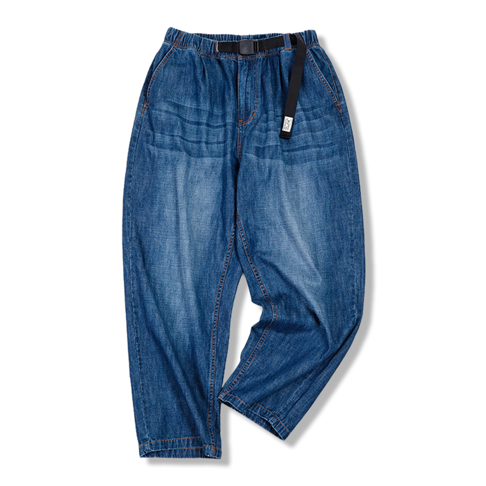 7.8オンス薄手ヒゲ加工ウォッシュデニムパンツ