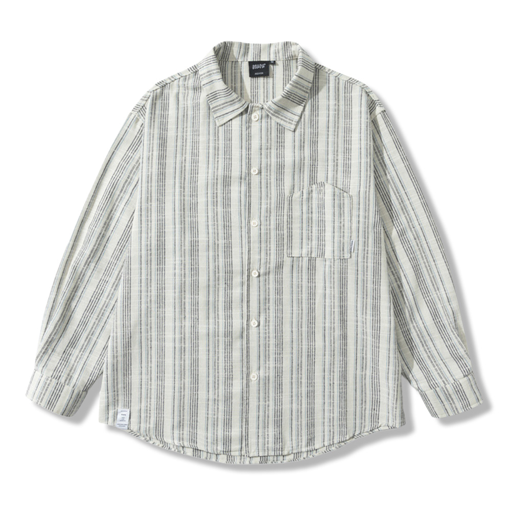 リネン調　伝統「縞模様」長袖シャツ