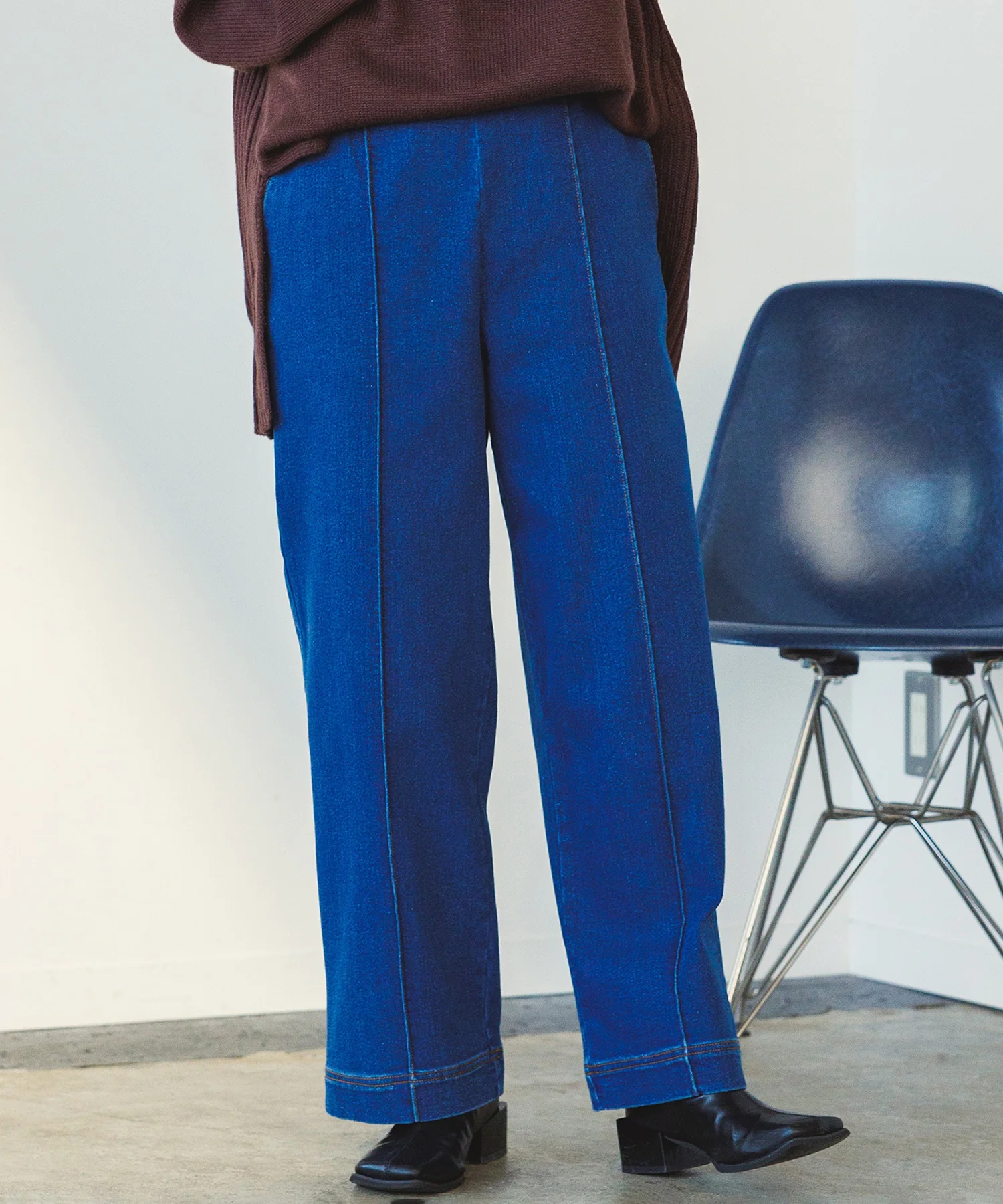 【ストレッチ】裏起毛デニムストレートパンツ