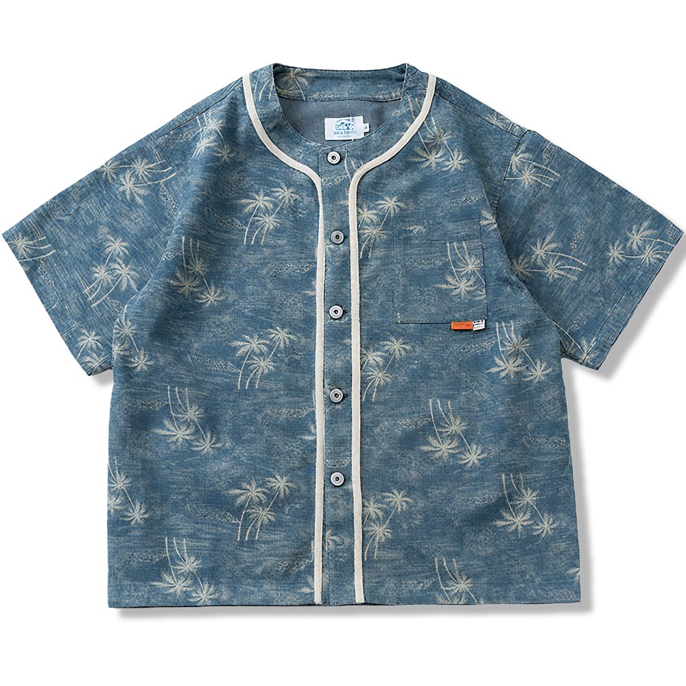 ヤシの木柄デニムベースボールシャツ