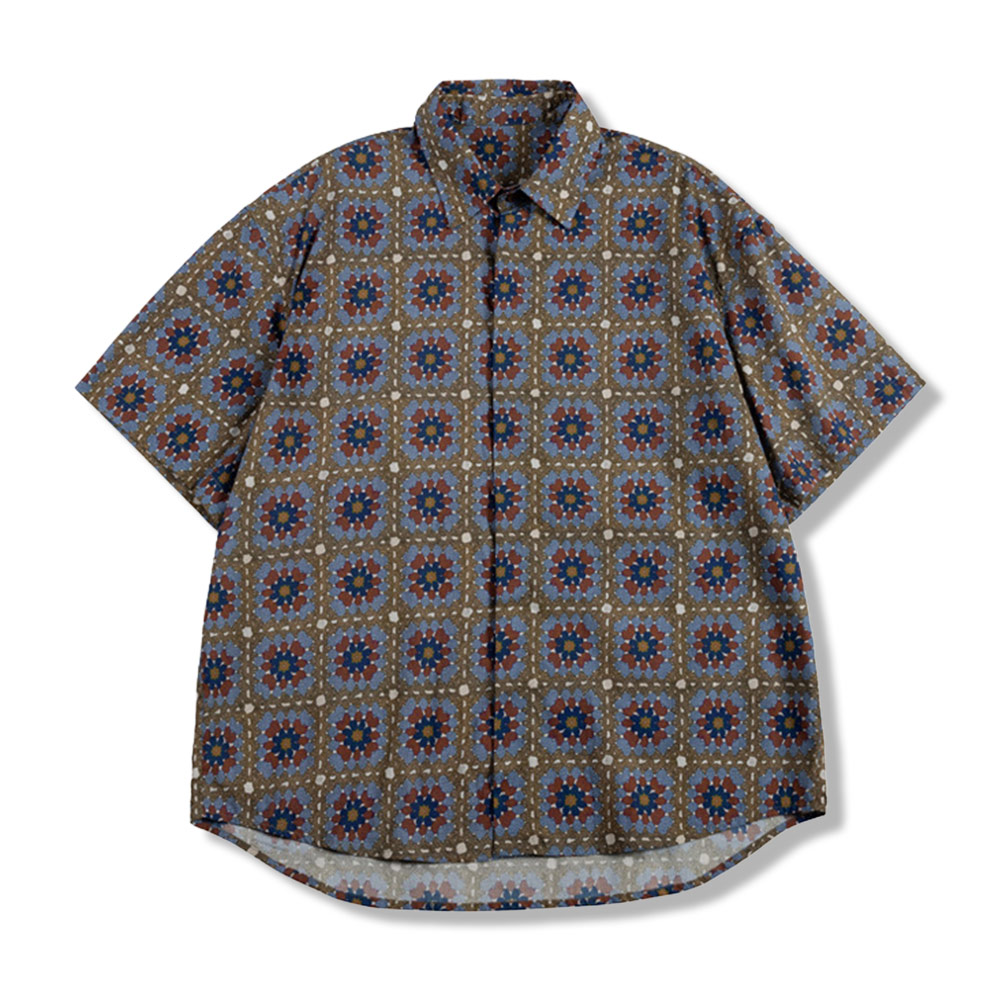 かぎ針編み風 グラニースクエア柄アロハシャツ