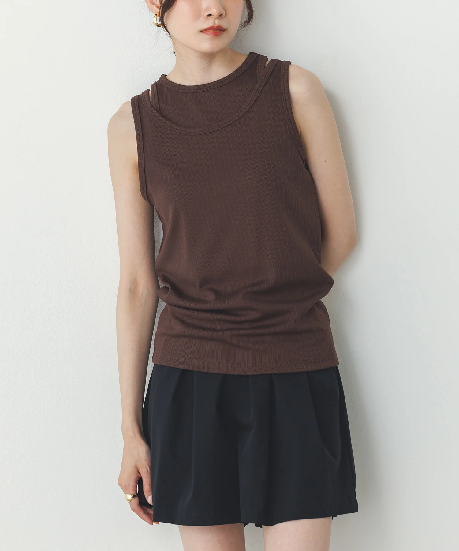 2枚重ね リブタンクトップ